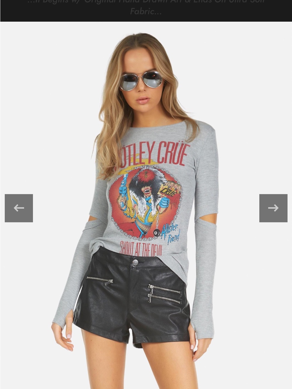 Lauren Moshi Gray Long Sleeve Tee with Red and Multicolor Mötley Crüe Graphic
